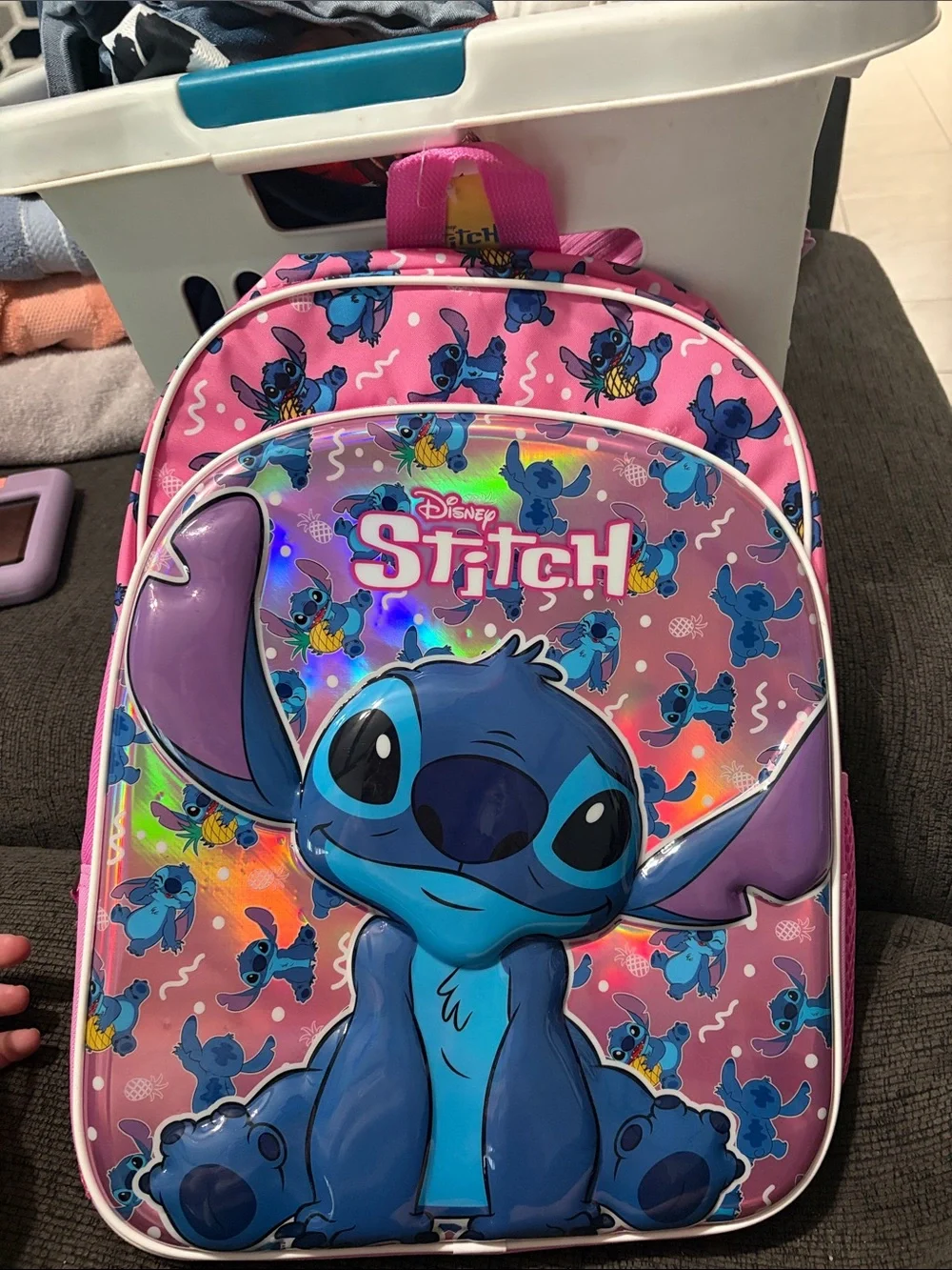 Disney Pink & Blue Stitch Kids Backpack with Holographic Accent